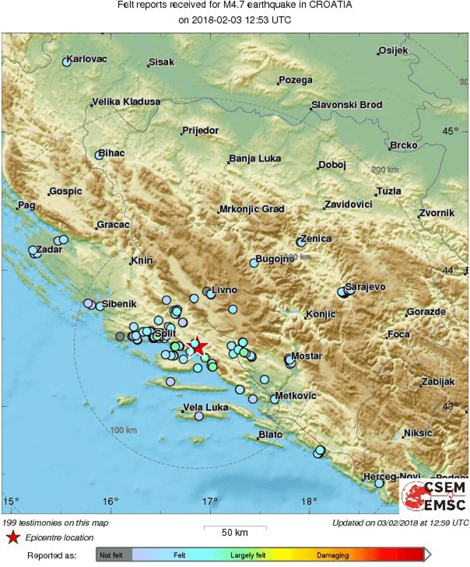 Snažan potres pogodio Dalmaciju, osjetio se i u Posušju