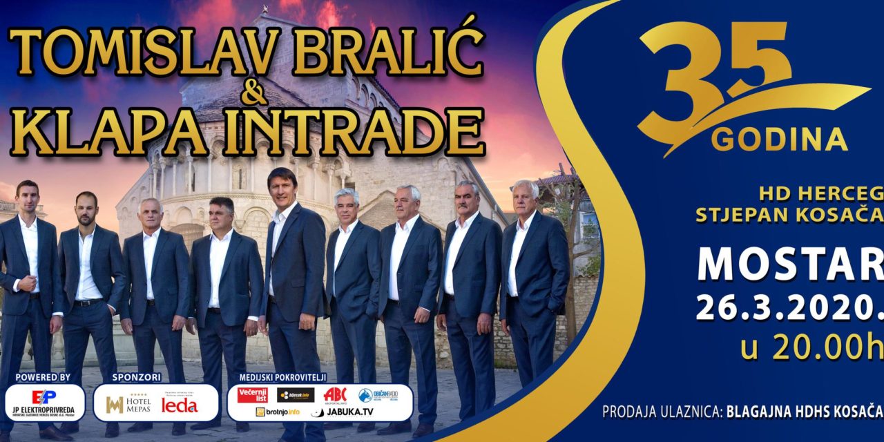 TURNEJA POVODOM 35. GODINA POSTOJANJA: Tomislav Bralić i Klapa Intrade održat će koncert u Mostaru
