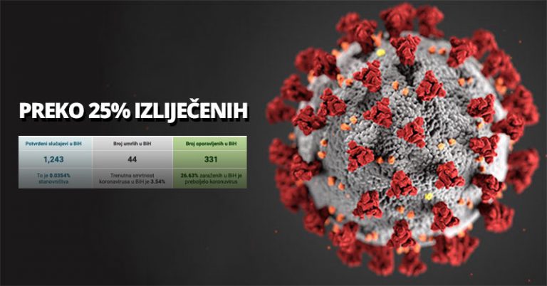 Dobre vijesti: U BiH ima više od 25 % oporavljenika od koronavirusa
