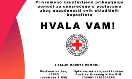 Crveni križ ŽZH privremeno obustavlja prikupljanje humanitarne pomoći zbog punih skladišta