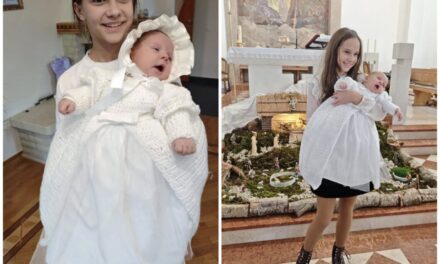 Divna božićna priča iz Rakitna: 12-godišnja Gabrijela isplela haljinu za krštenje sestri Antei
