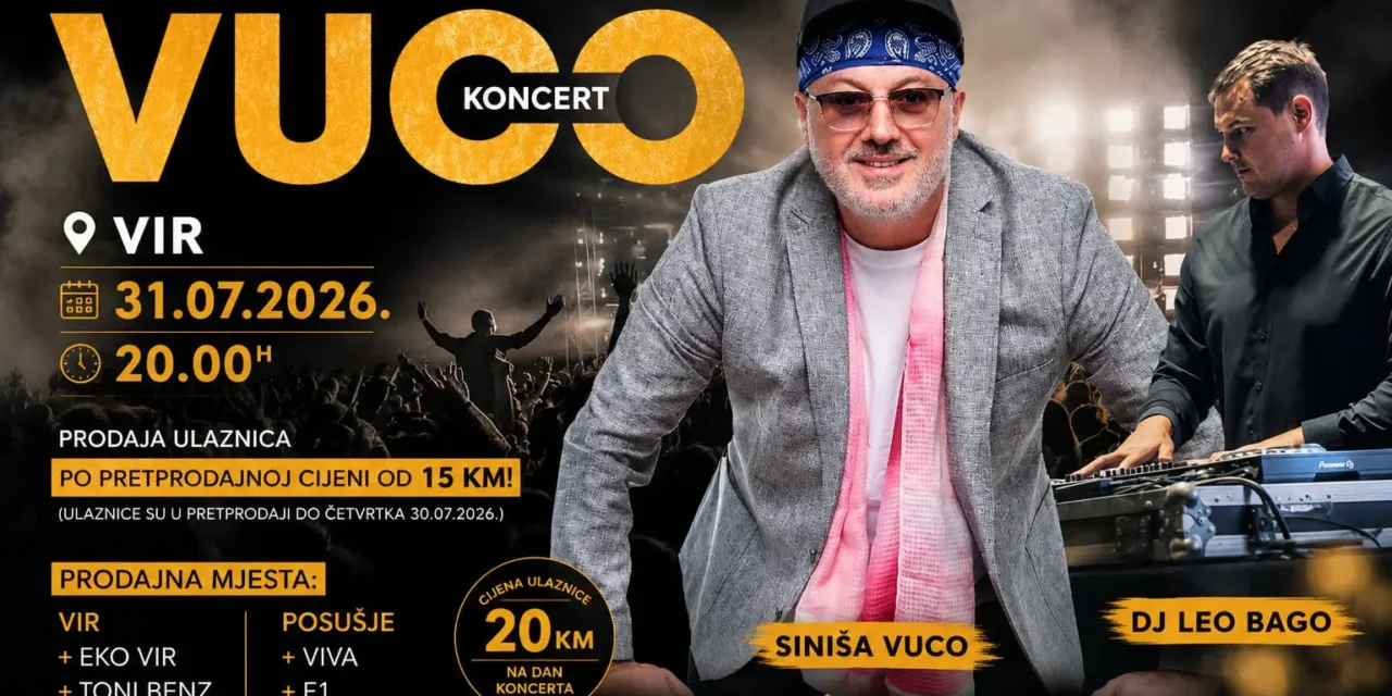 Siniša Vuco stiže u Vir: Veliki ljetni koncert 31. srpnja